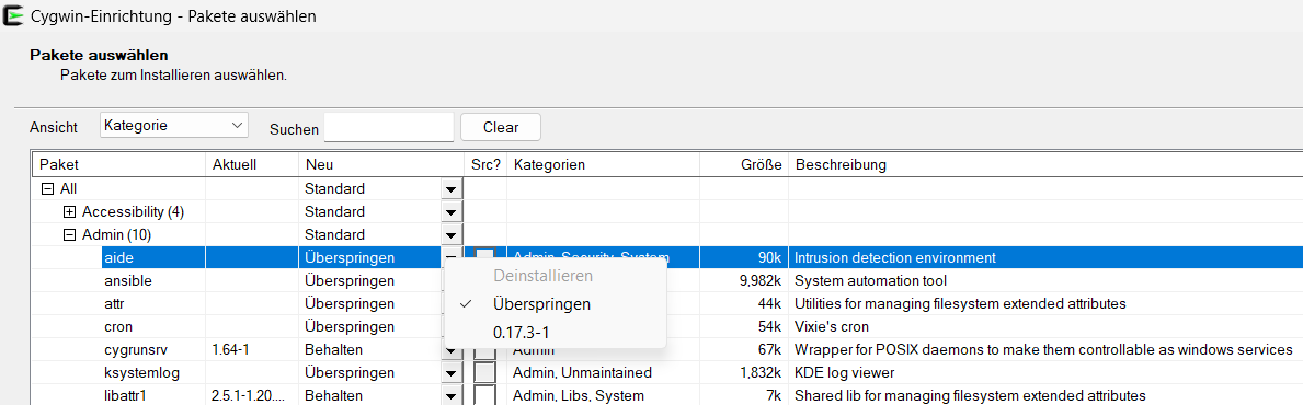 Paketauswahl